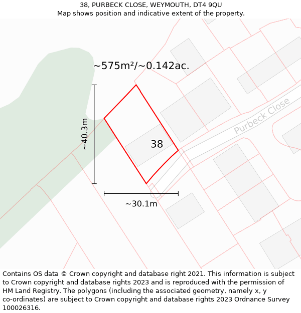 38, PURBECK CLOSE, WEYMOUTH, DT4 9QU: Plot and title map
