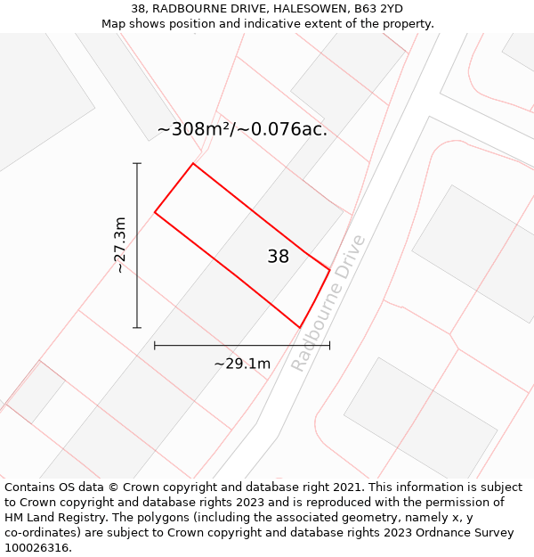 38, RADBOURNE DRIVE, HALESOWEN, B63 2YD: Plot and title map