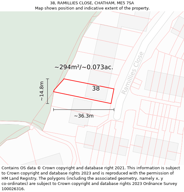 38, RAMILLIES CLOSE, CHATHAM, ME5 7SA: Plot and title map