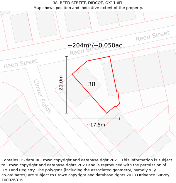 38, REED STREET, DIDCOT, OX11 6FL: Plot and title map