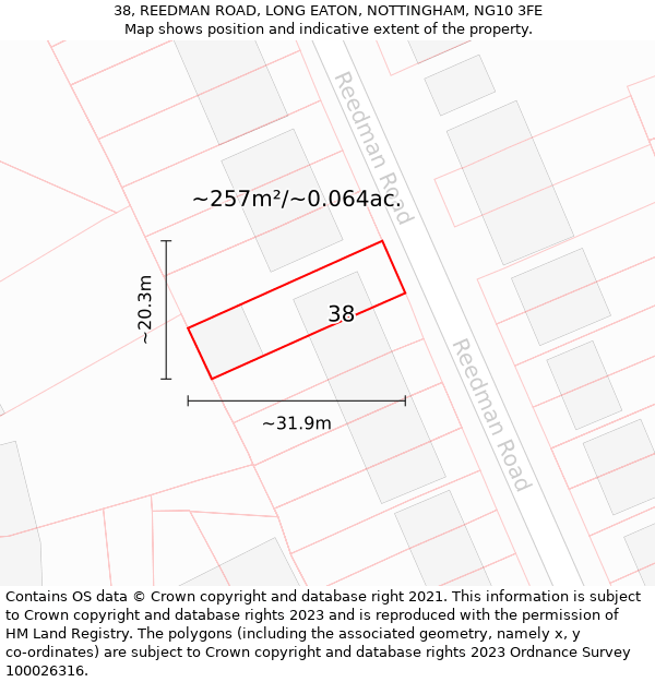 38, REEDMAN ROAD, LONG EATON, NOTTINGHAM, NG10 3FE: Plot and title map