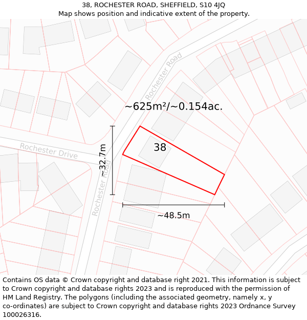 38, ROCHESTER ROAD, SHEFFIELD, S10 4JQ: Plot and title map