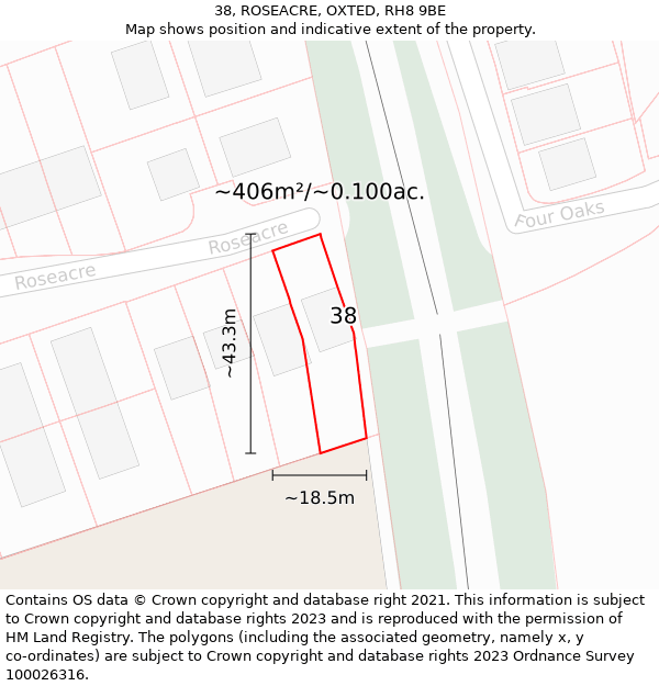 38, ROSEACRE, OXTED, RH8 9BE: Plot and title map