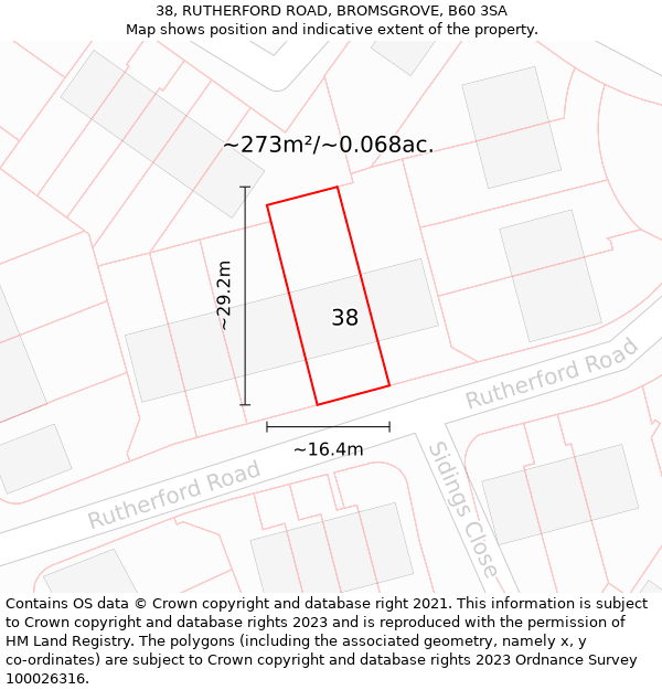 38, RUTHERFORD ROAD, BROMSGROVE, B60 3SA: Plot and title map