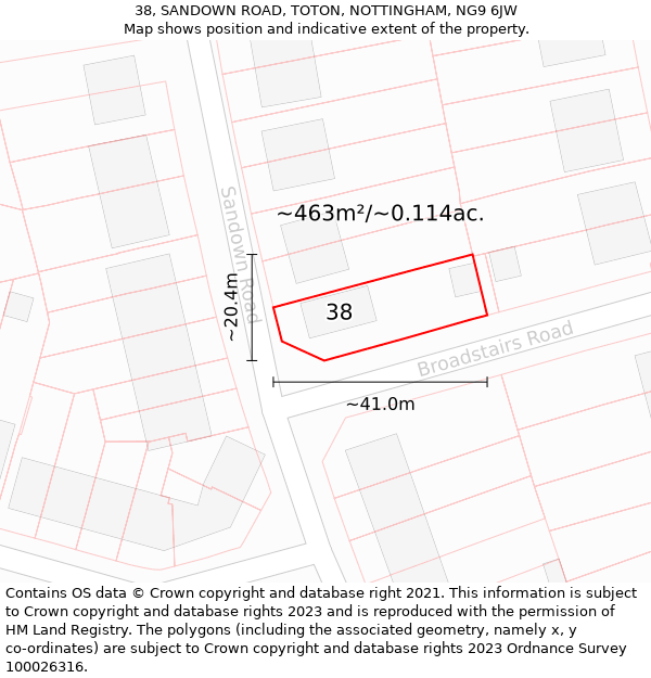 38, SANDOWN ROAD, TOTON, NOTTINGHAM, NG9 6JW: Plot and title map