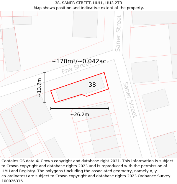 38, SANER STREET, HULL, HU3 2TR: Plot and title map