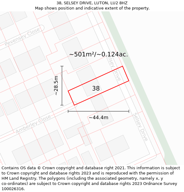 38, SELSEY DRIVE, LUTON, LU2 8HZ: Plot and title map