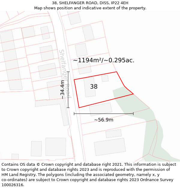 38, SHELFANGER ROAD, DISS, IP22 4EH: Plot and title map