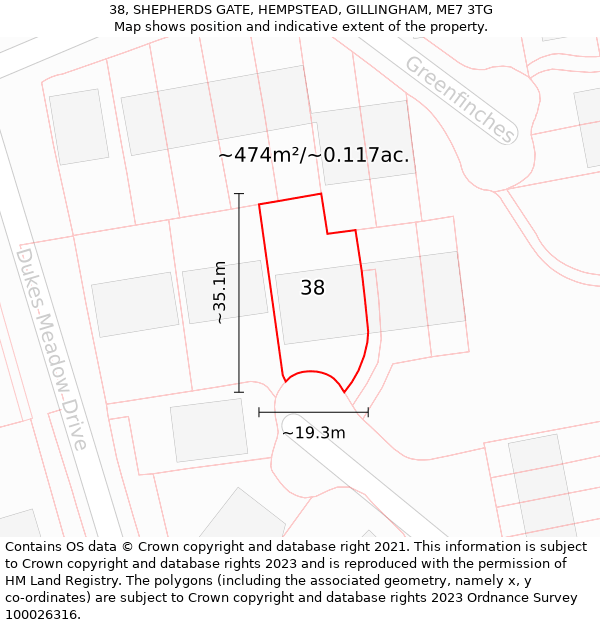 38, SHEPHERDS GATE, HEMPSTEAD, GILLINGHAM, ME7 3TG: Plot and title map