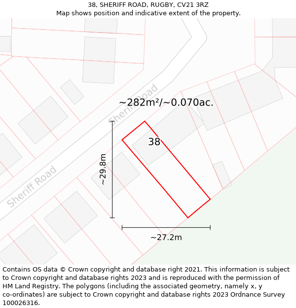 38, SHERIFF ROAD, RUGBY, CV21 3RZ: Plot and title map