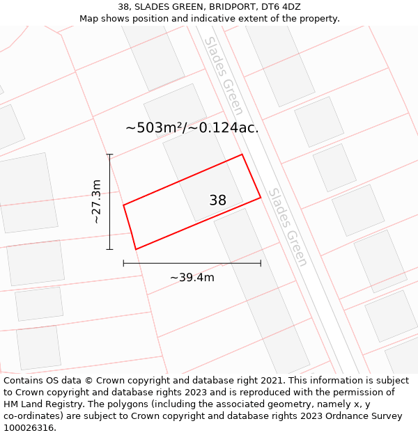 38, SLADES GREEN, BRIDPORT, DT6 4DZ: Plot and title map