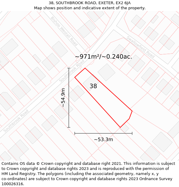 38, SOUTHBROOK ROAD, EXETER, EX2 6JA: Plot and title map