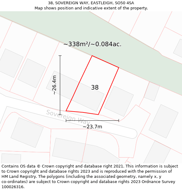 38, SOVEREIGN WAY, EASTLEIGH, SO50 4SA: Plot and title map