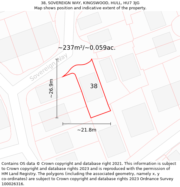 38, SOVEREIGN WAY, KINGSWOOD, HULL, HU7 3JG: Plot and title map