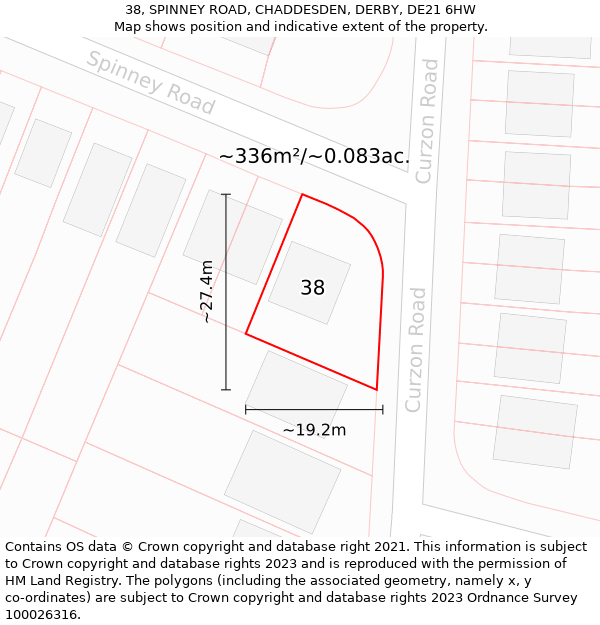 38, SPINNEY ROAD, CHADDESDEN, DERBY, DE21 6HW: Plot and title map