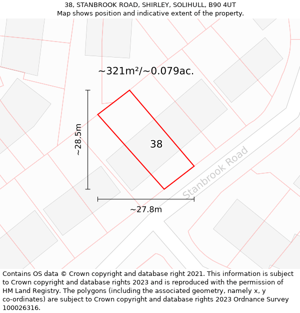 38, STANBROOK ROAD, SHIRLEY, SOLIHULL, B90 4UT: Plot and title map