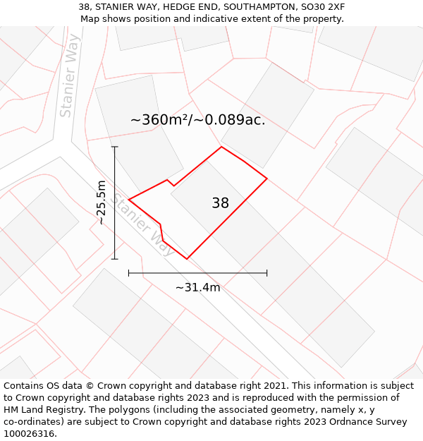 38, STANIER WAY, HEDGE END, SOUTHAMPTON, SO30 2XF: Plot and title map