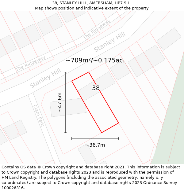 38, STANLEY HILL, AMERSHAM, HP7 9HL: Plot and title map