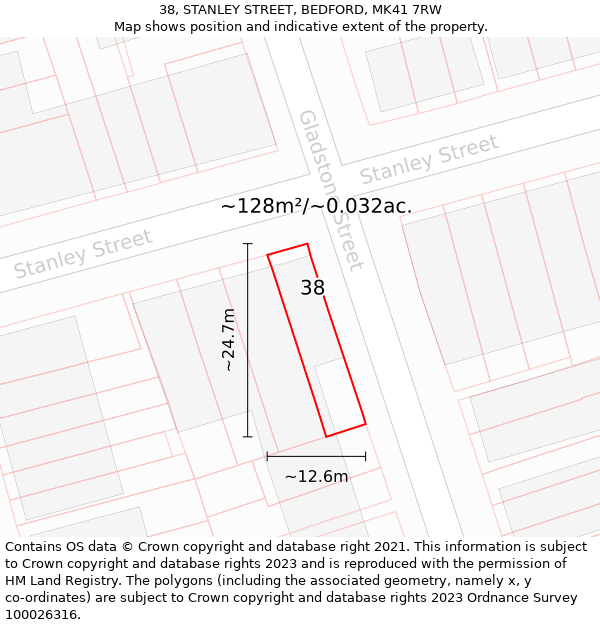 38, STANLEY STREET, BEDFORD, MK41 7RW: Plot and title map