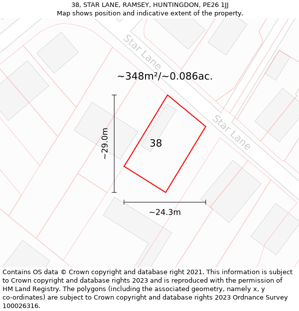 38, STAR LANE, RAMSEY, HUNTINGDON, PE26 1JJ: Plot and title map