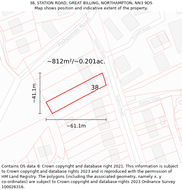 38, STATION ROAD, GREAT BILLING, NORTHAMPTON, NN3 9DS: Plot and title map