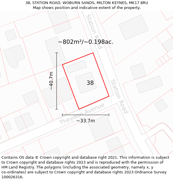 38, STATION ROAD, WOBURN SANDS, MILTON KEYNES, MK17 8RU: Plot and title map