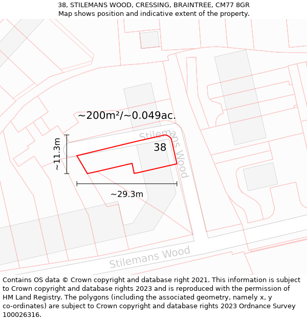 38, STILEMANS WOOD, CRESSING, BRAINTREE, CM77 8GR: Plot and title map