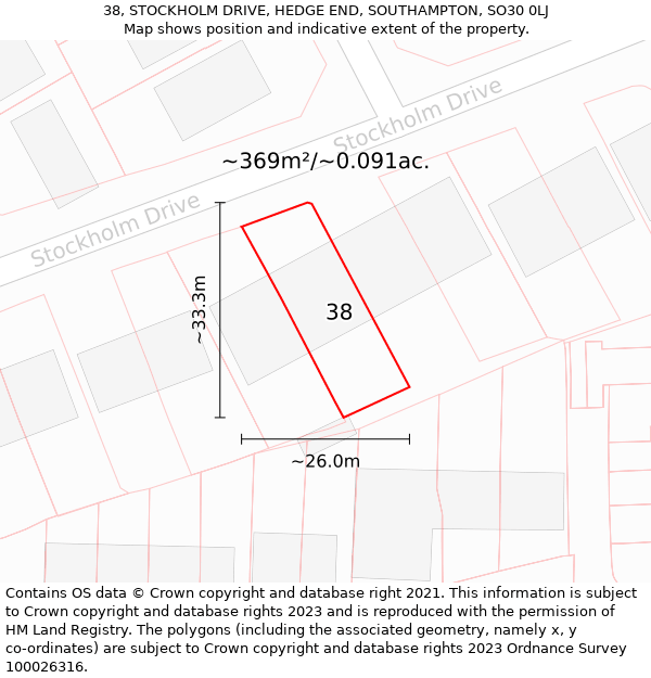 38, STOCKHOLM DRIVE, HEDGE END, SOUTHAMPTON, SO30 0LJ: Plot and title map