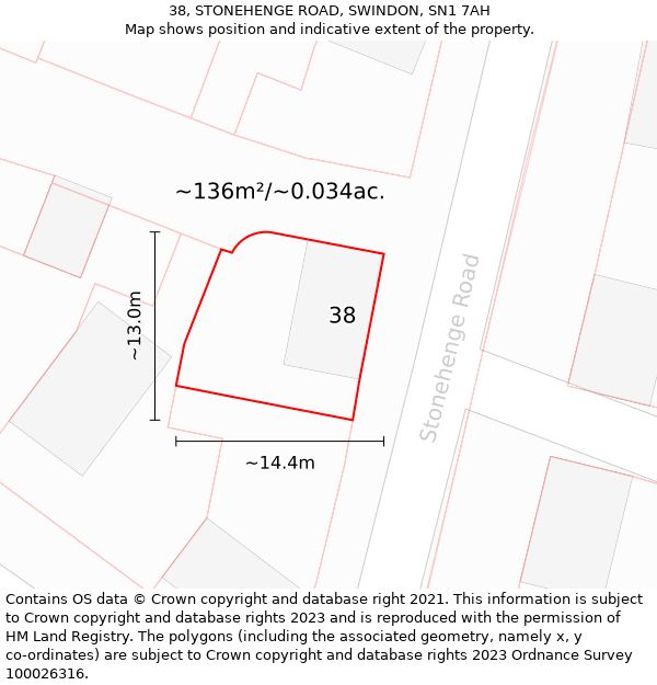 38, STONEHENGE ROAD, SWINDON, SN1 7AH: Plot and title map