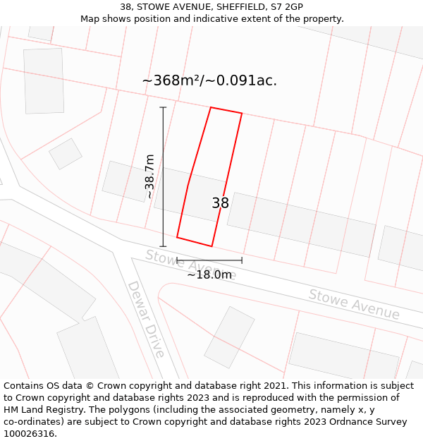 38, STOWE AVENUE, SHEFFIELD, S7 2GP: Plot and title map