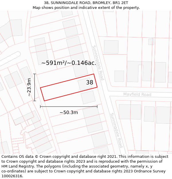 38, SUNNINGDALE ROAD, BROMLEY, BR1 2ET: Plot and title map