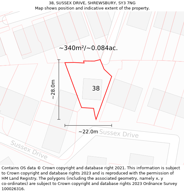 38, SUSSEX DRIVE, SHREWSBURY, SY3 7NG: Plot and title map