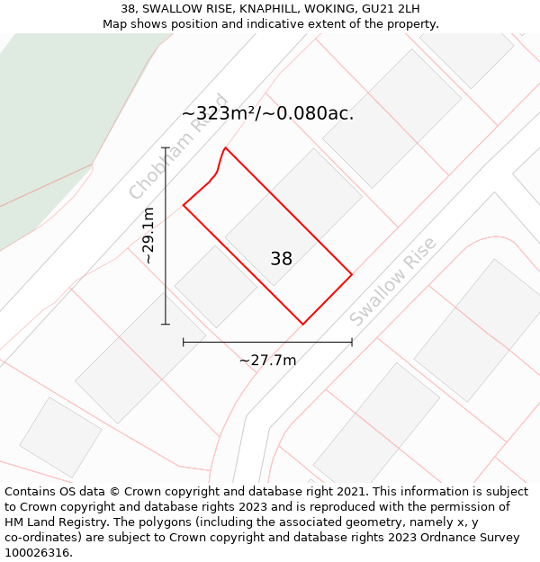 38, SWALLOW RISE, KNAPHILL, WOKING, GU21 2LH: Plot and title map