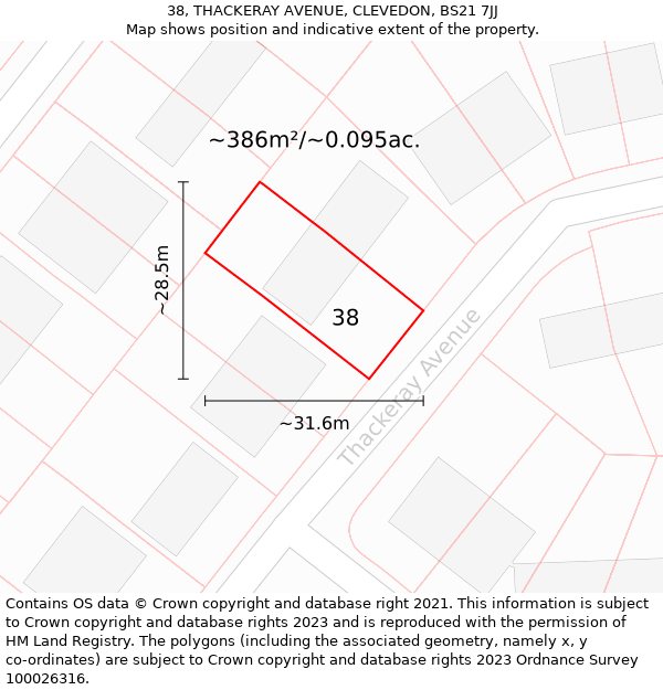 38, THACKERAY AVENUE, CLEVEDON, BS21 7JJ: Plot and title map