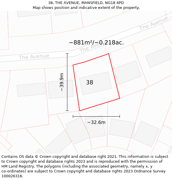 38, THE AVENUE, MANSFIELD, NG18 4PD: Plot and title map