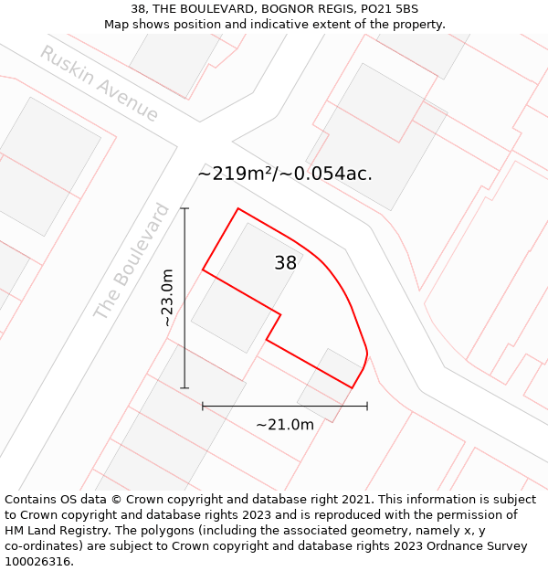 38, THE BOULEVARD, BOGNOR REGIS, PO21 5BS: Plot and title map