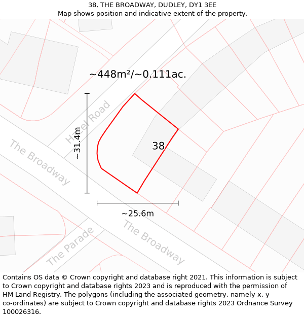 38, THE BROADWAY, DUDLEY, DY1 3EE: Plot and title map
