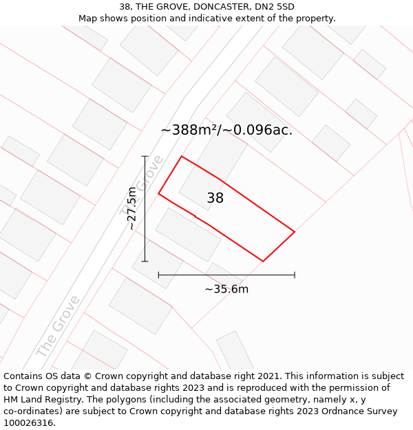 38, THE GROVE, DONCASTER, DN2 5SD: Plot and title map