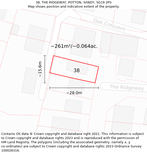 38, THE RIDGEWAY, POTTON, SANDY, SG19 2PS: Plot and title map