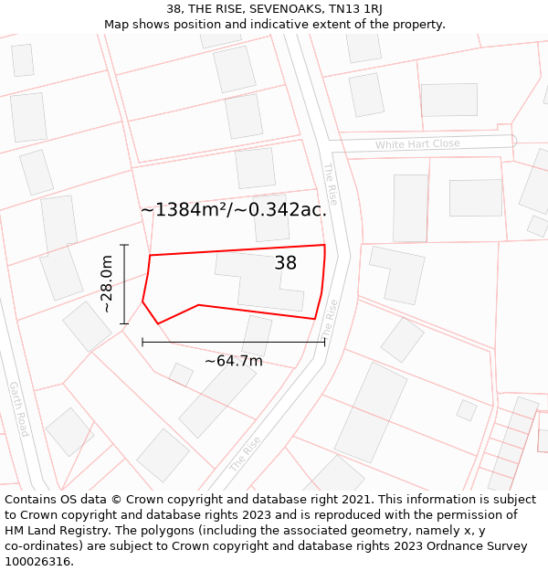 38, THE RISE, SEVENOAKS, TN13 1RJ: Plot and title map