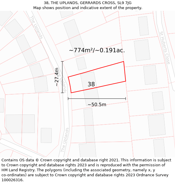 38, THE UPLANDS, GERRARDS CROSS, SL9 7JG: Plot and title map