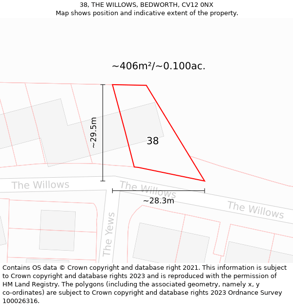 38, THE WILLOWS, BEDWORTH, CV12 0NX: Plot and title map