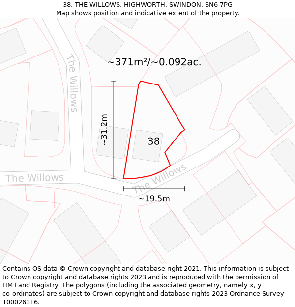 38, THE WILLOWS, HIGHWORTH, SWINDON, SN6 7PG: Plot and title map