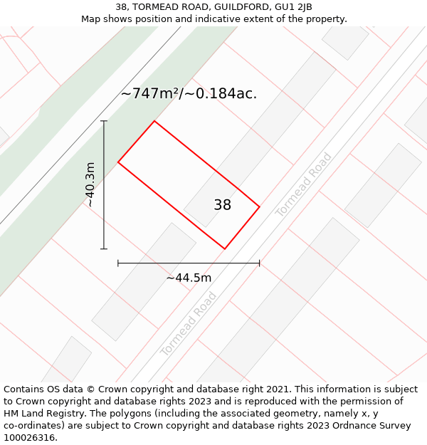 38, TORMEAD ROAD, GUILDFORD, GU1 2JB: Plot and title map