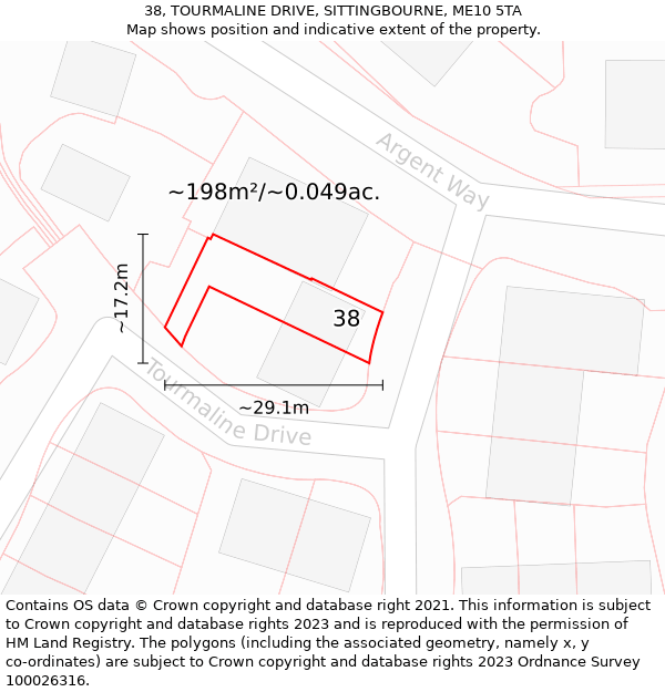 38, TOURMALINE DRIVE, SITTINGBOURNE, ME10 5TA: Plot and title map