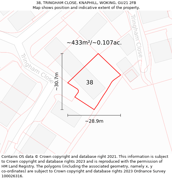 38, TRINGHAM CLOSE, KNAPHILL, WOKING, GU21 2FB: Plot and title map