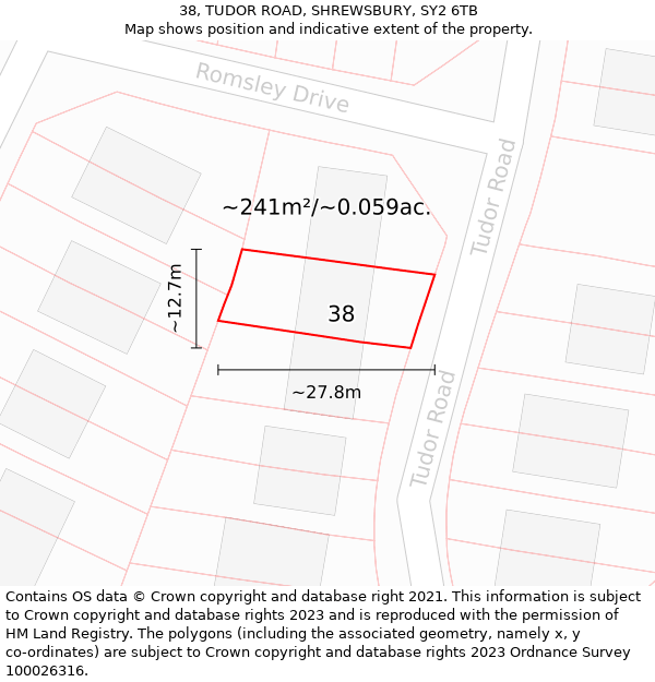 38, TUDOR ROAD, SHREWSBURY, SY2 6TB: Plot and title map