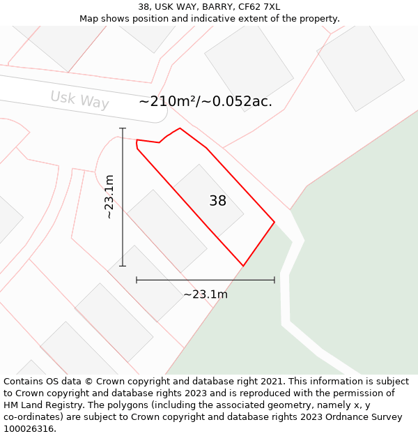 38, USK WAY, BARRY, CF62 7XL: Plot and title map