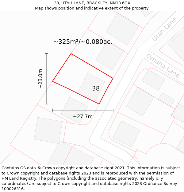 38, UTAH LANE, BRACKLEY, NN13 6GX: Plot and title map