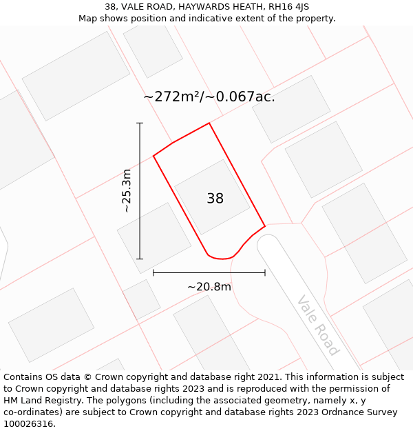 38, VALE ROAD, HAYWARDS HEATH, RH16 4JS: Plot and title map